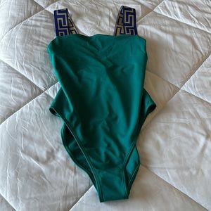 Versace GRECA BORDER ONE-PIECE SWIMSUIT sea green blue yellow Size 3